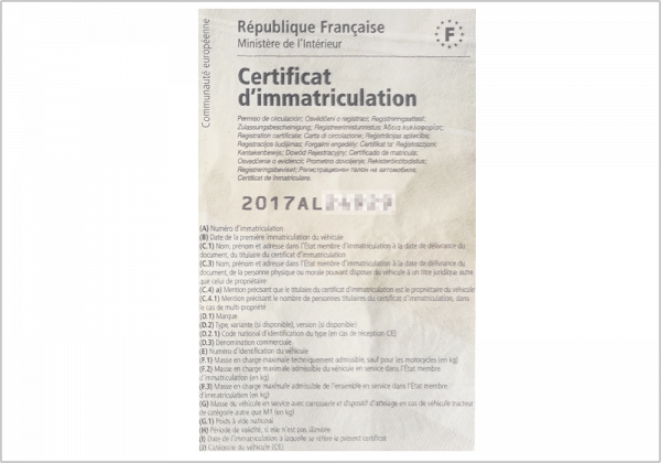 Certificat d'immatriculation France